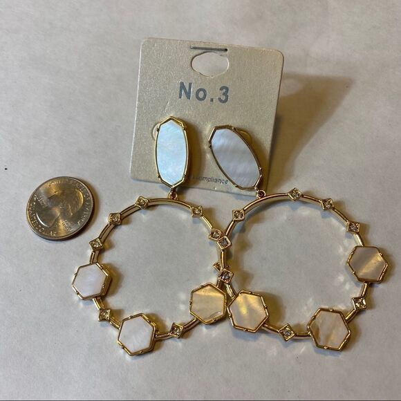 0014 | GEOMETRIC STONE POST DROP HOOP EARRING - Picture 3 of 7